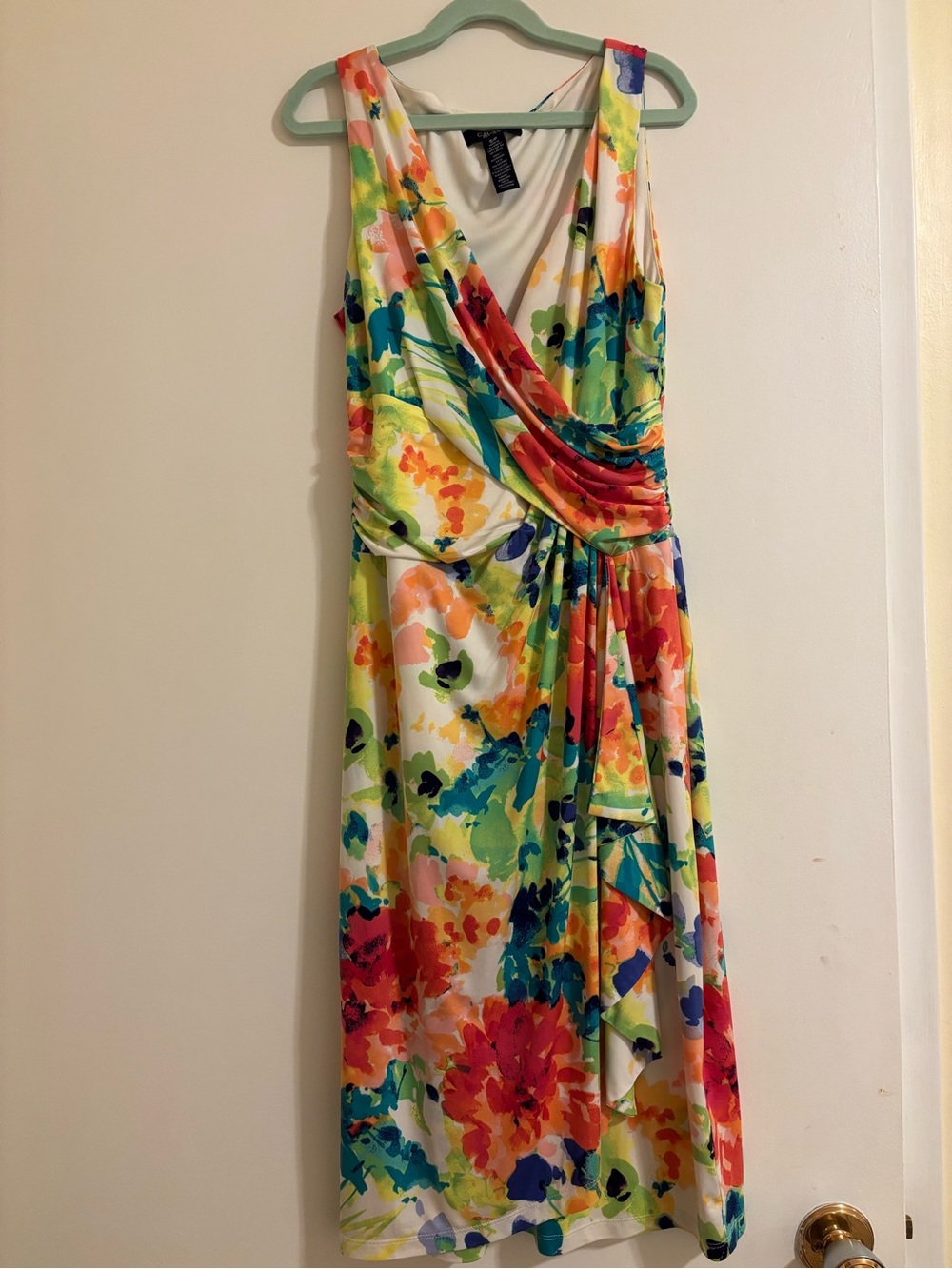 Chaps watercolor faux wrap sleeveless dress